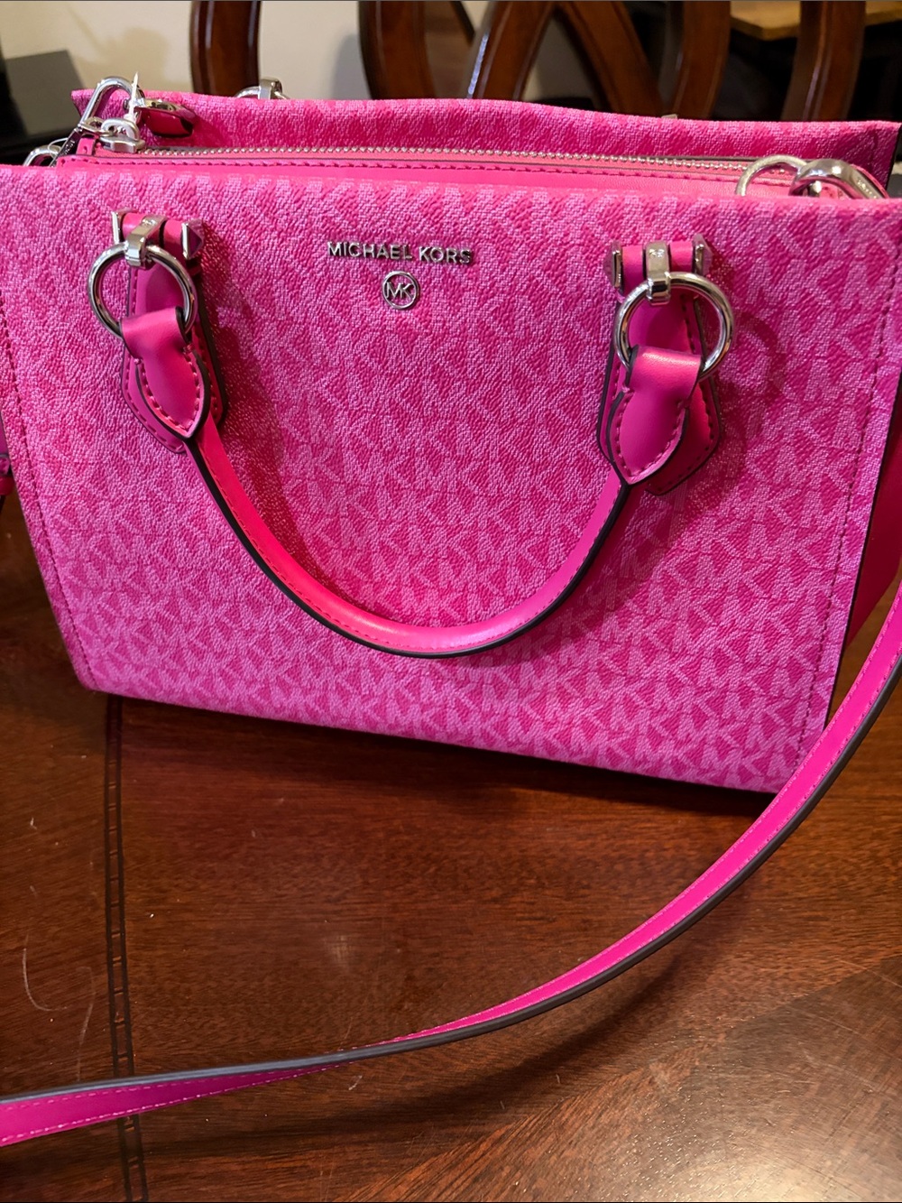 Michael Kors Bright Pink Logo-Print Satchel